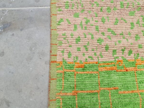 Green, Orange, and Multicolor Moroccan Hand Knotted Wool Rug - Image 8