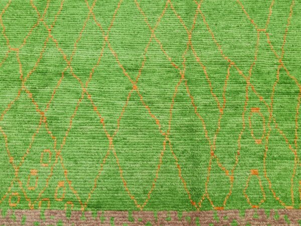 Green, Orange, and Multicolor Moroccan Hand Knotted Wool Rug - Image 9