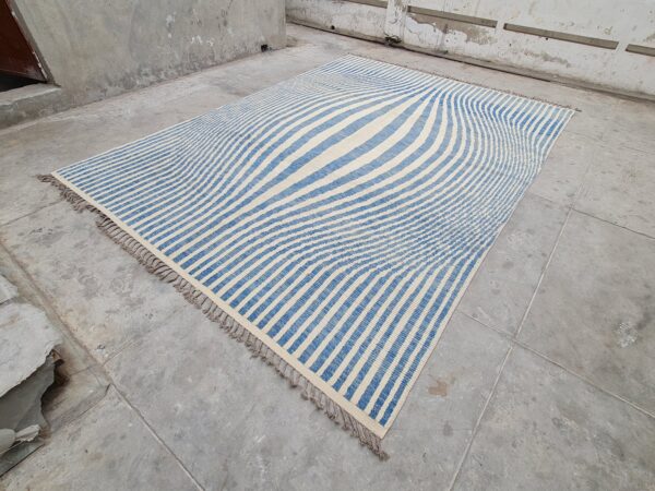 Blue and White Moroccan Hand Knotted Wool Rug