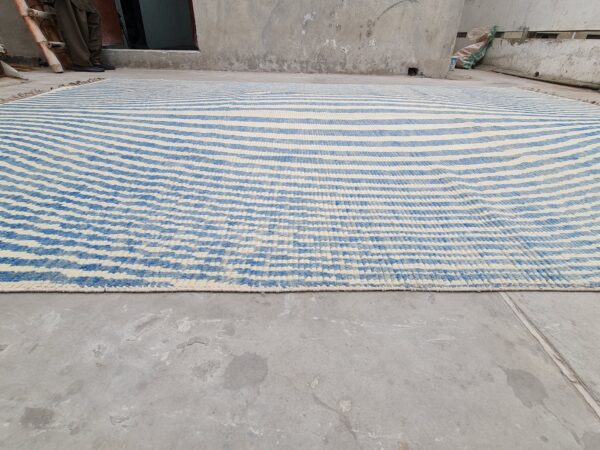 Blue and White Moroccan Hand Knotted Wool Rug - Image 3