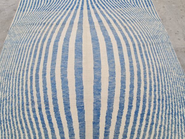 Blue and White Moroccan Hand Knotted Wool Rug - Image 7