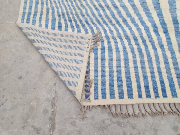 Blue and White Moroccan Hand Knotted Wool Rug - Image 10