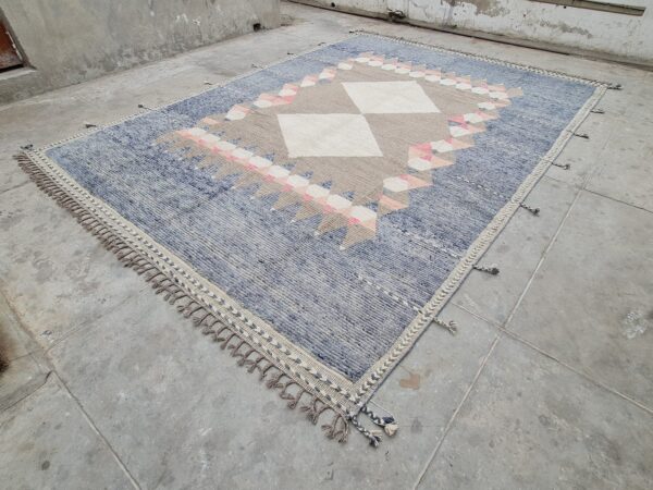 Blue, Brown, and Multicolor Moroccan Hand Knotted Wool Rug