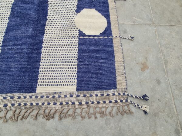 Blue, Orange, and Multicolor Moroccan Hand Knotted Wool Rug - Image 4