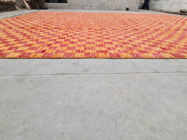 Orange and Red Moroccan Hand Knotted Wool Rug - Image 4