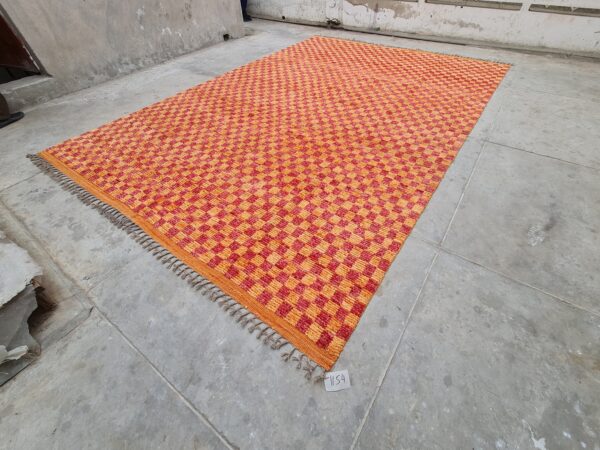 Orange and Red Moroccan Hand Knotted Wool Rug