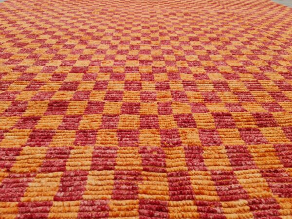 Orange and Red Moroccan Hand Knotted Wool Rug - Image 9