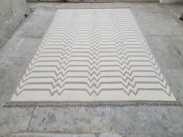 Afghan Kilim Brown and White Moroccan Hand Knotted Wool - Image 2