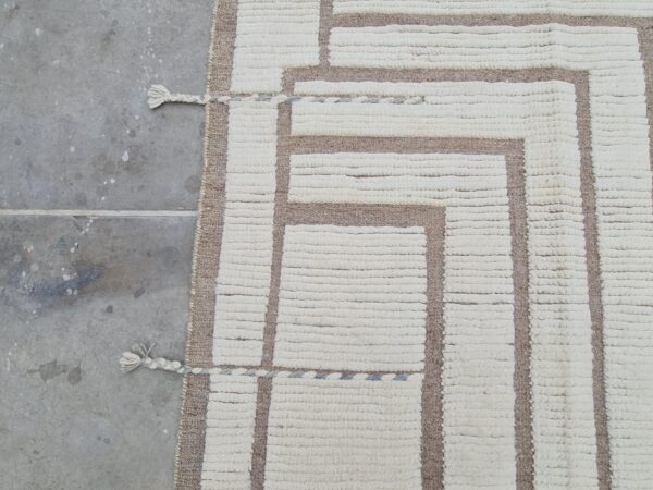 Brown and White Moroccan Hand Knotted Wool Afghan Style Rug - Image 7