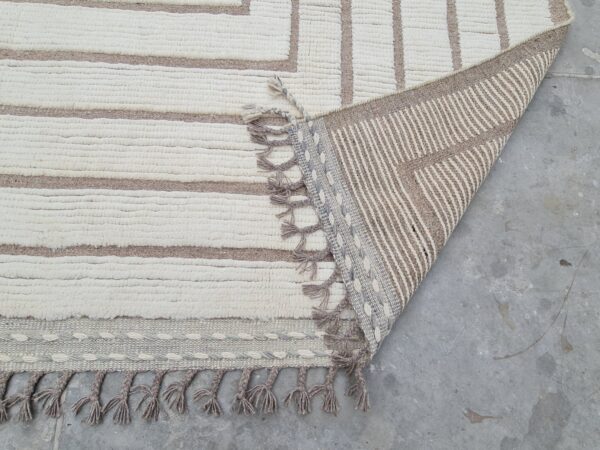 Brown and White Moroccan Hand Knotted Wool Afghan Style Rug - Image 10