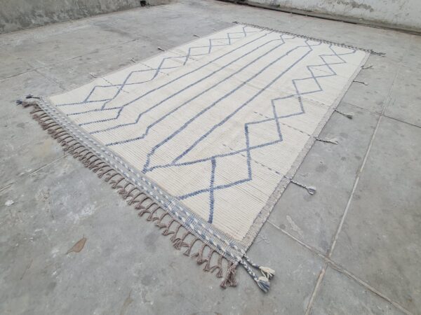 Hand Knotted Blue and White Moroccan Wool Rug