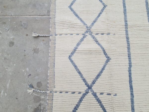 Hand Knotted Blue and White Moroccan Wool Rug - Image 6