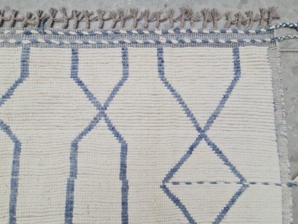 Hand Knotted Blue and White Moroccan Wool Rug - Image 8