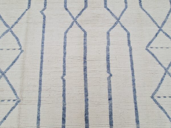 Hand Knotted Blue and White Moroccan Wool Rug - Image 9