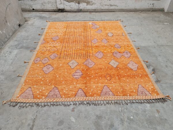 Orange, Purple, and Multicolor Moroccan Hand Knotted Wool Rug - Image 3