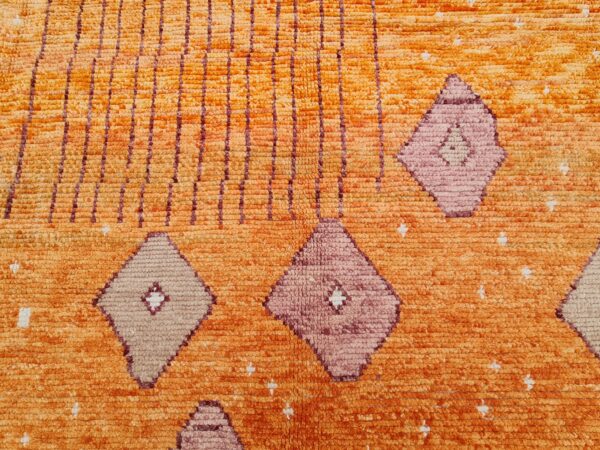 Orange, Purple, and Multicolor Moroccan Hand Knotted Wool Rug - Image 7