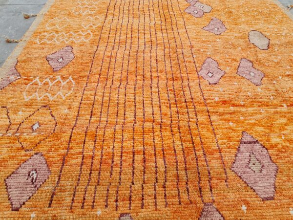 Orange, Purple, and Multicolor Moroccan Hand Knotted Wool Rug - Image 9