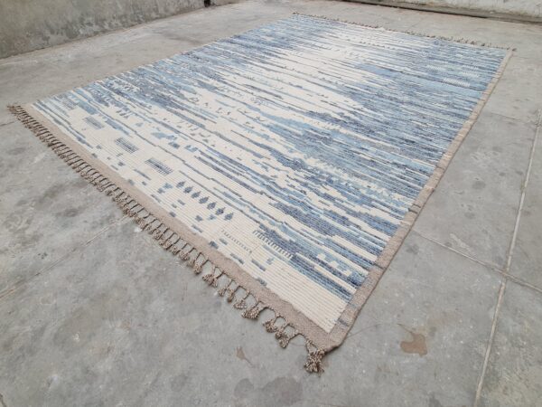 Blue, White, and Multicolor Moroccan Hand Knotted Wool Rug - Image 2