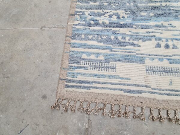 Blue, White, and Multicolor Moroccan Hand Knotted Wool Rug - Image 5