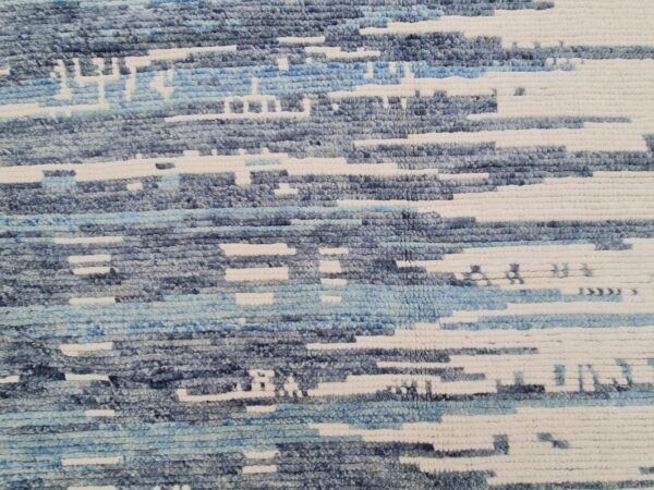 Blue, White, and Multicolor Moroccan Hand Knotted Wool Rug - Image 7