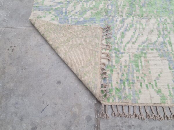 Green, White, and Multicolor Moroccan Hand Knotted Wool Rug - Image 10