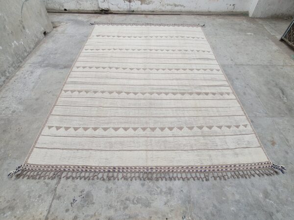 Cozy Brown and White Moroccan Hand Knotted Wool Rug