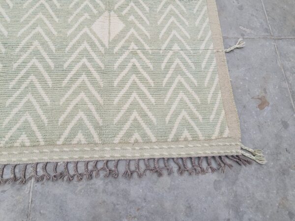 Green and White Moroccan Hand Knotted Wool Rug - Image 4