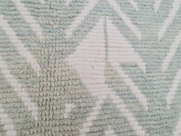 Green and White Moroccan Hand Knotted Wool Rug - Image 9