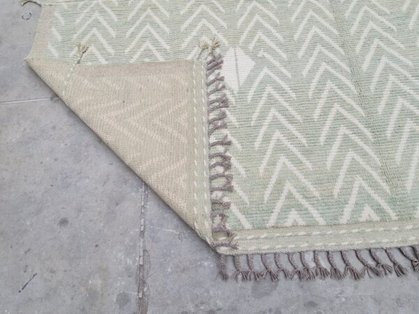 Green and White Moroccan Hand Knotted Wool Rug - Image 10