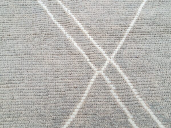 Grey and White Moroccan Hand Knotted Wool Rug - Image 8