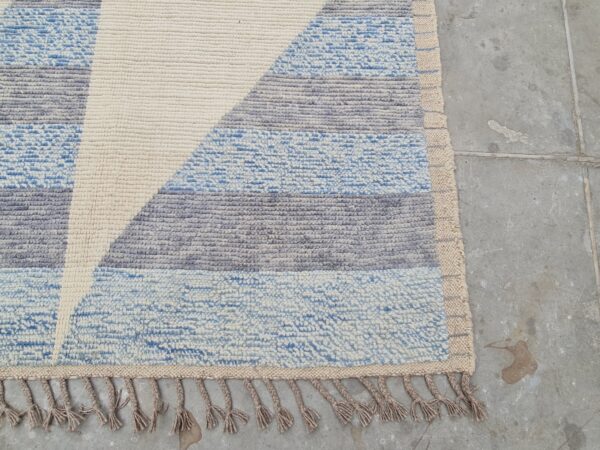 Blue, White, and Multicolor Moroccan Hand Knotted Wool Rug - Image 3