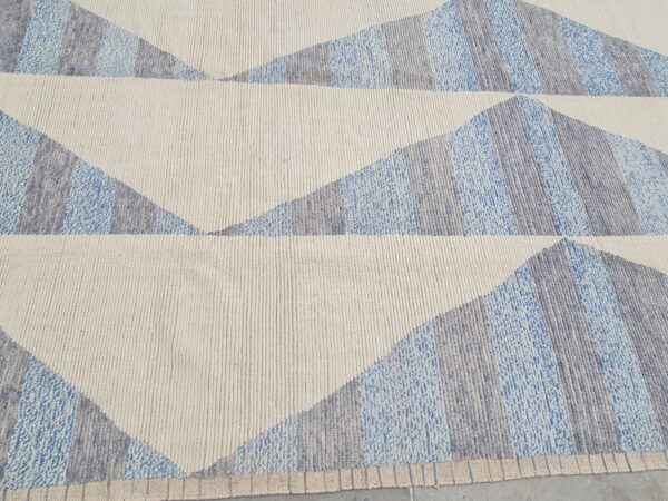 Blue, White, and Multicolor Moroccan Hand Knotted Wool Rug - Image 6