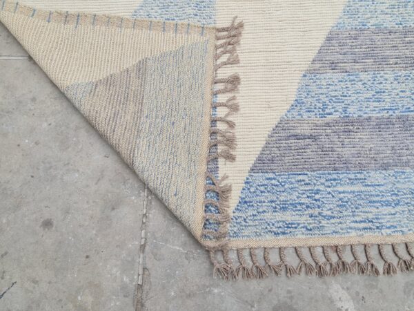 Blue, White, and Multicolor Moroccan Hand Knotted Wool Rug - Image 9