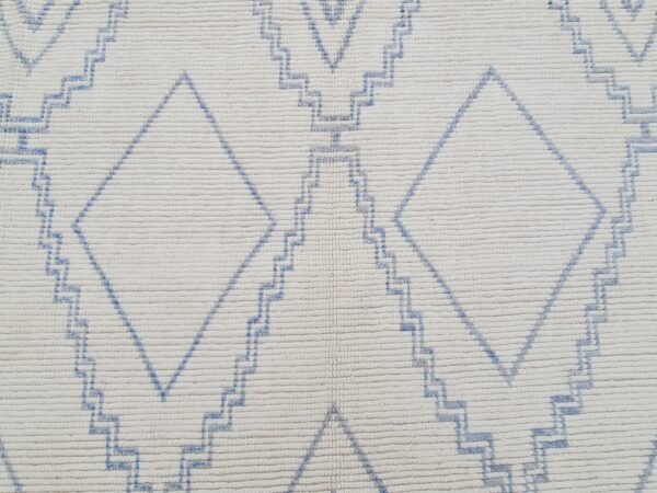 Blue and White Moroccan Hand Knotted Wool Rug - Image 4