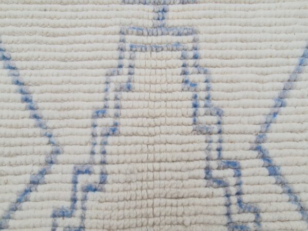 Blue and White Moroccan Hand Knotted Wool Rug - Image 8