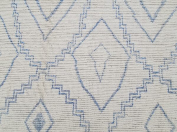 Blue and White Moroccan Hand Knotted Wool Rug - Image 10