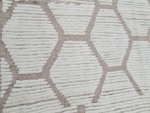 Brown and White Moroccan Hand Knotted Wool Rug for Living Space - Image 4