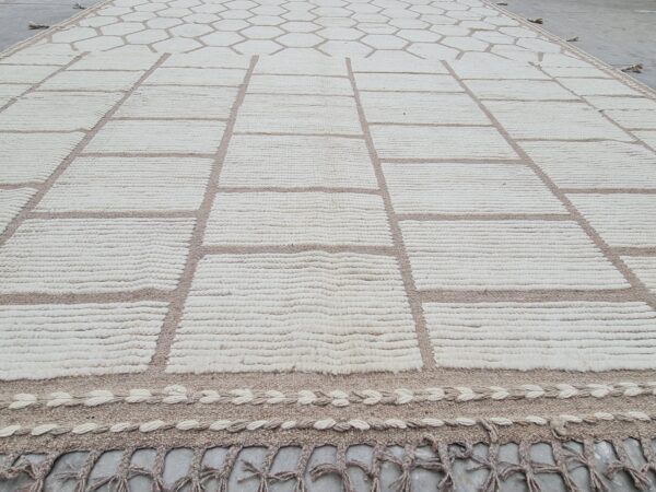 Brown and White Moroccan Hand Knotted Wool Rug for Living Space - Image 8