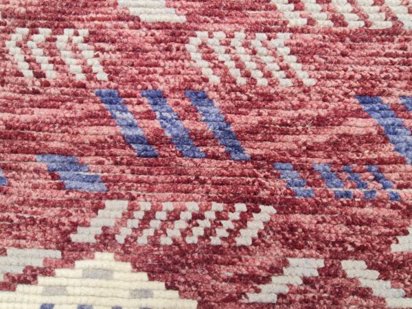 Red, White, and Multicolor Moroccan Hand Knotted Wool Rug - Image 9