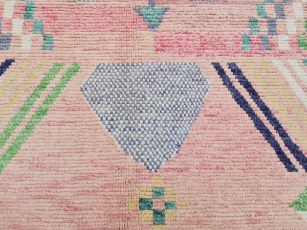 Pink, Blue, and Multicolor Moroccan Hand Knotted Wool Rug - Image 9