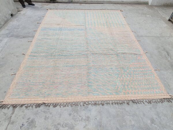 Pink, Blue, and Multicolor Moroccan Hand Knotted Wool Rug - Image 3