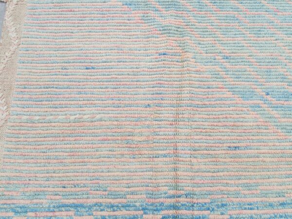 Pink, Blue, and Multicolor Moroccan Hand Knotted Wool Rug - Image 6