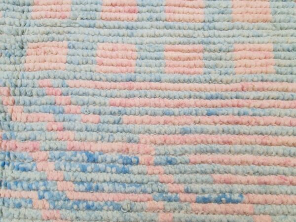 Pink, Blue, and Multicolor Moroccan Hand Knotted Wool Rug - Image 8