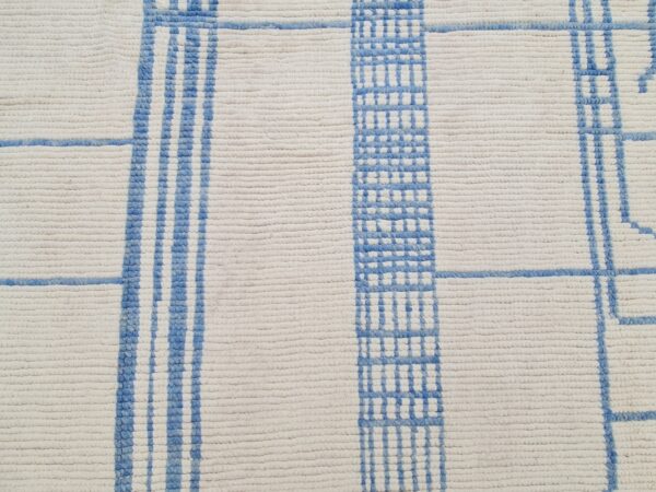 Blue and White Moroccan Hand Knotted Wool Rug - Image 6