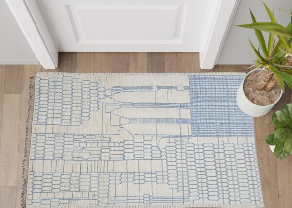 Blue and White Moroccan Hand Knotted Wool Rug