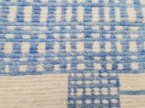 Blue and White Moroccan Hand Knotted Wool Rug - Image 8