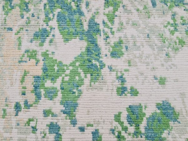 Green, White, and Multicolor Moroccan Hand Knotted Wool Rug - Image 3