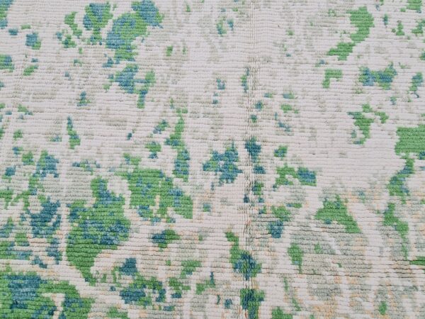 Green, White, and Multicolor Moroccan Hand Knotted Wool Rug - Image 6