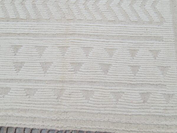 White and Beige Moroccan Hand Knotted Wool Rug - Image 3