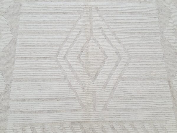 White and Beige Moroccan Hand Knotted Wool Rug - Image 6